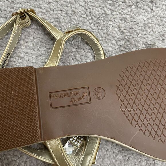 Madeline Stuart Embellished Rhinestones Leather Sandals Women 6.5M Gold Metallic - Picture 7 of 8